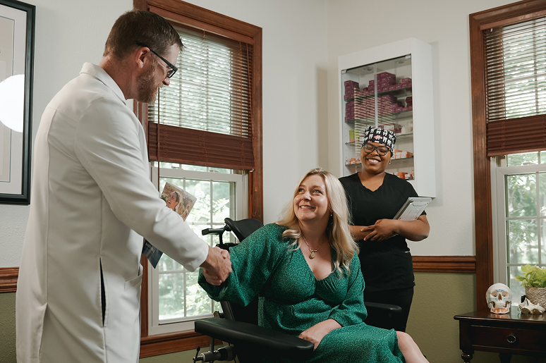 Patient smiling during a consultation